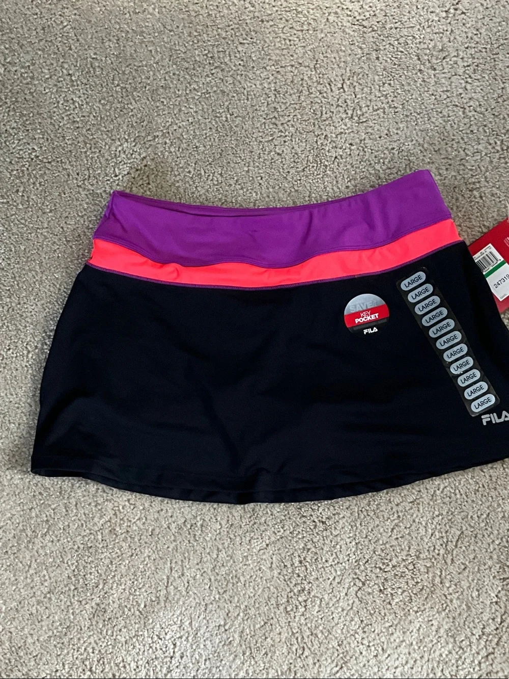 Fila Black Skort with Purple Waistband and Neon Pink Stripe